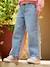 Jean fille large bas effiloché denim bleached+gris+stone - vertbaudet enfant 