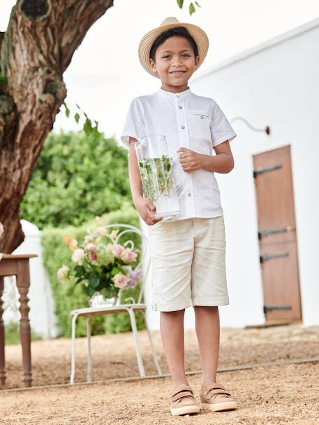 Bermuda garçon cérémonie en coton/lin beige+beige clair+bleu+marine foncé+vert sauge - vertbaudet enfant 