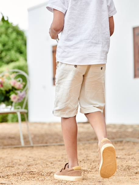 Bermuda garçon cérémonie en coton/lin beige+beige clair+bleu+marine foncé+vert sauge - vertbaudet enfant 