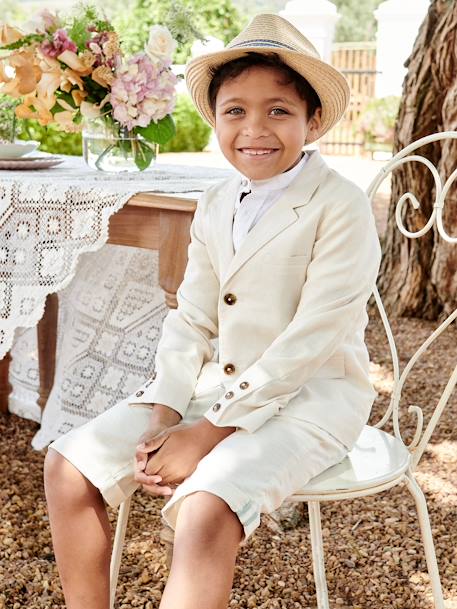 Veste de cérémonie garçon en coton/lin beige clair+bleu+marine foncé - vertbaudet enfant 