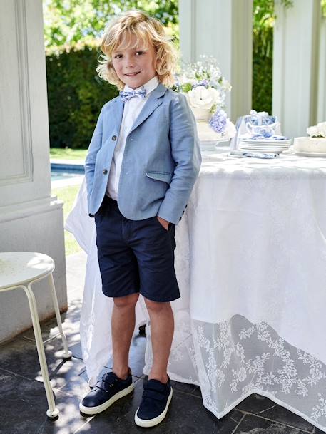 Veste de cérémonie garçon en coton/lin beige clair+bleu+marine foncé - vertbaudet enfant 
