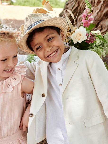 Veste garçon cérémonie en coton/lin beige+beige clair+bleu+marine foncé+vert sauge - vertbaudet enfant 