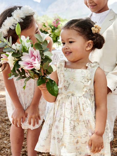 Floral Dress in Cotton Gauze for Babies ecru - vertbaudet enfant 