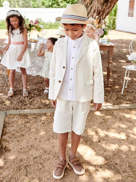 Veste garçon cérémonie en coton/lin beige+beige clair+bleu+marine foncé+vert sauge - vertbaudet enfant 