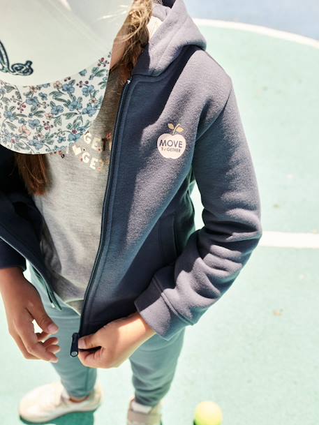 Sports Jacket with Zip & Hood, for Girls BLUE MEDIUM SOLID WITH DESIGN+PINK LIGHT SOLID WITH DESIGN - vertbaudet enfant 