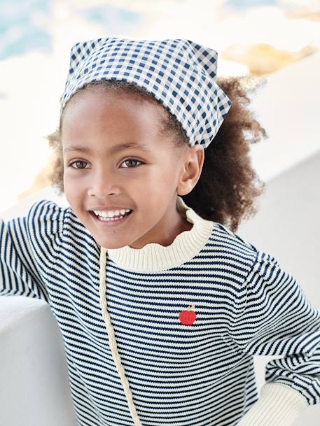 Gingham Print Kerchief-Style Headband for Girls chequered navy blue - vertbaudet enfant 