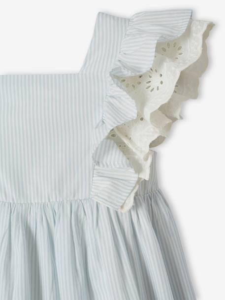 Striped Occasion Wear Dress, Ruffles on the Sleeves, for Girls striped blue - vertbaudet enfant 