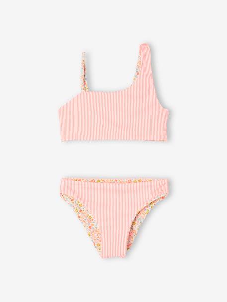 Reversible Bikini for Girls coral - vertbaudet enfant 