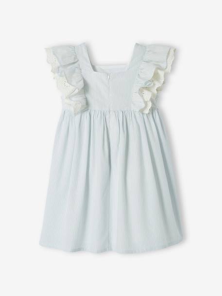 Striped Occasion Wear Dress, Ruffles on the Sleeves, for Girls striped blue - vertbaudet enfant 