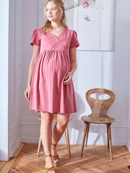 Dual Fabric Wrap-Over Dress, Maternity & Nursing old rose - vertbaudet enfant 
