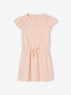 Girls-Dress with Details in Broderie Anglaise for Girls