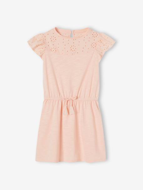 Dress with Details in Broderie Anglaise for Girls aqua green+mauve+pale pink+PINK DARK SOLID - vertbaudet enfant 