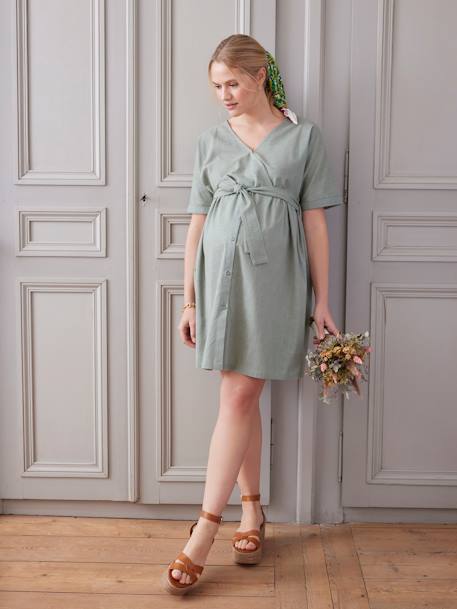 Short Wrap-Over Dress, Maternity & Nursing Special sage green - vertbaudet enfant 