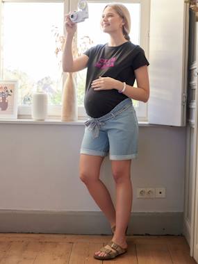 Maternity-Shorts-Denim Bermuda Shorts for Maternity