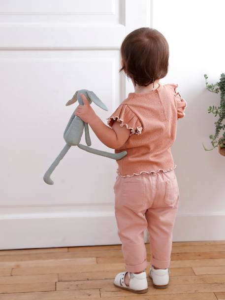 Pantalon paperbag bébé avec ceinture lichen+rose poudré - vertbaudet enfant 