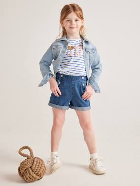 -Denim Shorts with Fancy Buttons for Girls
