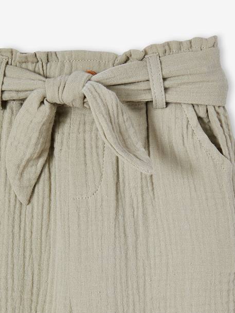 Paperbag Trousers in Cotton Gauze, for Babies grey green - vertbaudet enfant 