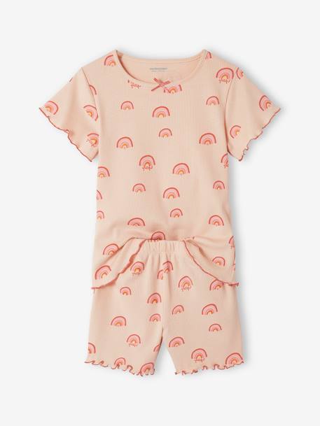 Lot de 2 pyjashorts fille imprimés en maille côtelée rose poudré - vertbaudet enfant 