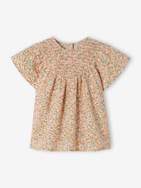 -Blouse with Smocked Neckline & Short Sleeves for Babies