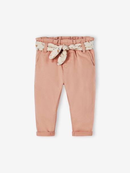 Pantalon paperbag bébé avec ceinture lichen+rose poudré - vertbaudet enfant 