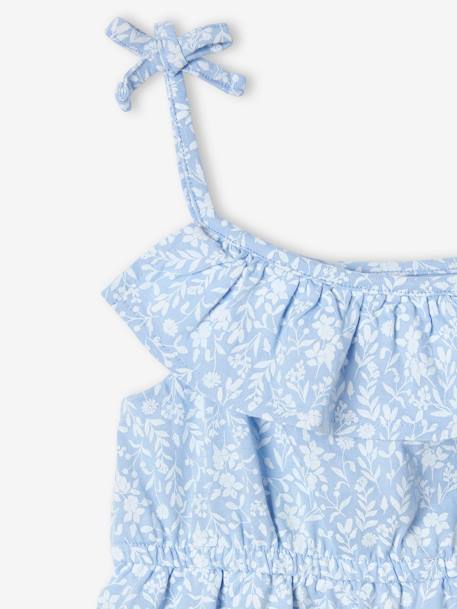 Robe mi-longue à bretelles imprimée fleurs fille bleu ciel+framboise+multicolore - vertbaudet enfant 