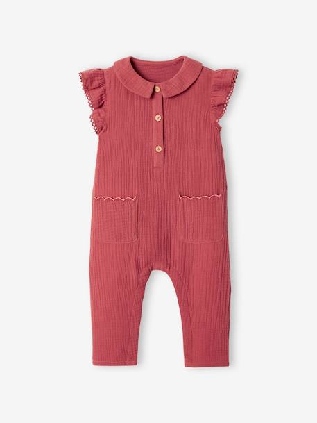 Cotton Gauze Jumpsuit for Babies terracotta - vertbaudet enfant 