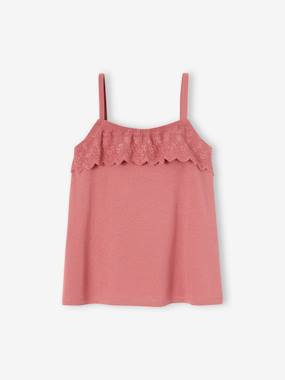 Sleeveless Top with Ruffles in Broderie Anglaise for Girls  - vertbaudet enfant
