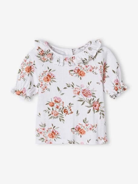 Floral T-Shirt in Pointelle for Babies white - vertbaudet enfant 