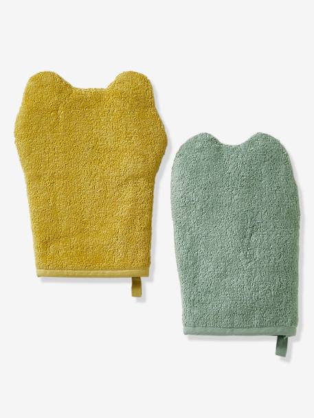 Lot de 2 gants de toilette Animorigolo vert sauge - vertbaudet enfant 