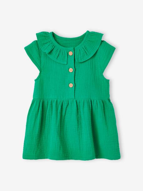 Dress in Cotton Gauze with Frilled Collar, for Babies green+orange - vertbaudet enfant 