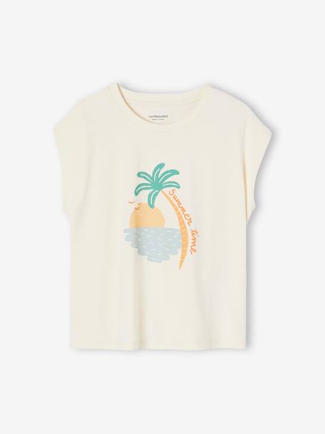 Sleeveless T-Shirt, Summer Motif, for Girls ecru - vertbaudet enfant 