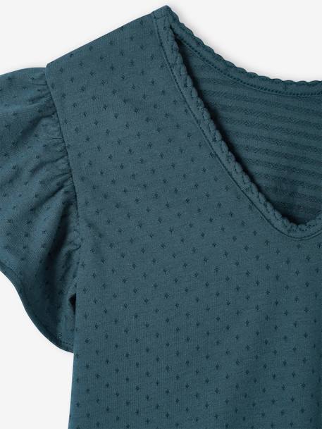 Fancy T-Shirt with Ruffles on the Sleeves, for Girls ink blue+sage green - vertbaudet enfant 