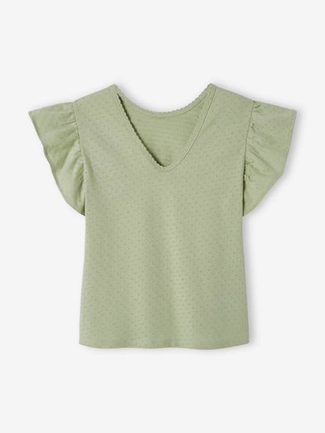 Fancy T-Shirt with Ruffles on the Sleeves, for Girls ink blue+sage green - vertbaudet enfant 