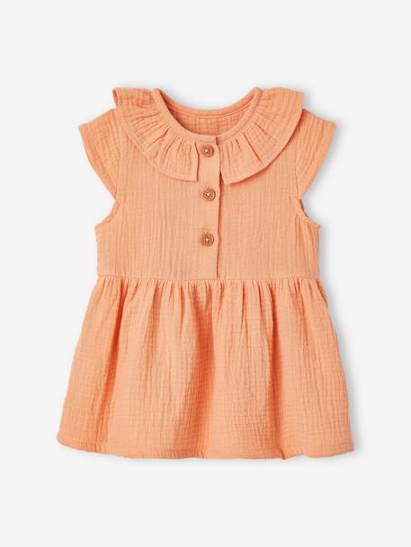 Robe à collerette bébé en gaze de coton orange+vert - vertbaudet enfant 