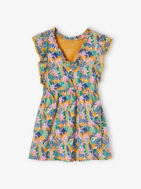 Frilly Dress with Exotic Motifs for Girls mustard - vertbaudet enfant 