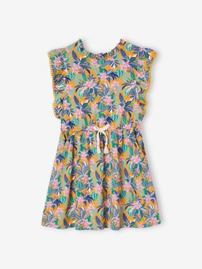 -Frilly Dress with Exotic Motifs for Girls