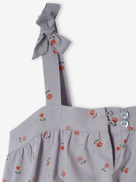 Blouse with Straps & Floral Print for Girls grey blue - vertbaudet enfant 
