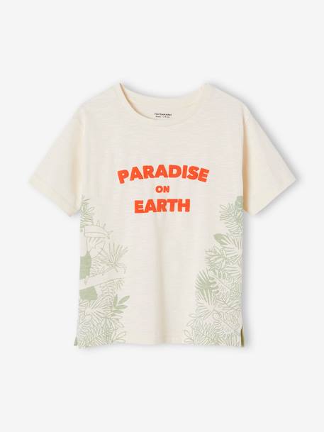 T-Shirt with Exotic Motifs & Inscription in Puff Ink, for Boys ecru - vertbaudet enfant 