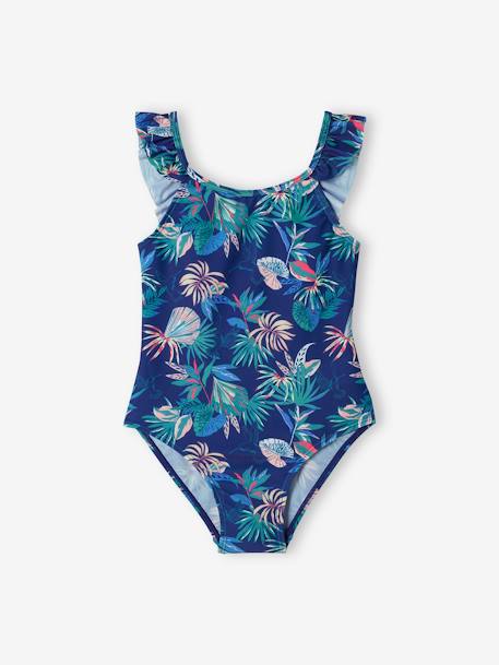Swimsuit with Tropical Print, for Girls navy blue - vertbaudet enfant 