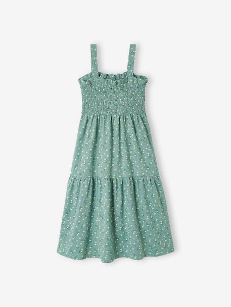 Smocked Strappy Dress, for Girls apricot+emerald green+printed white - vertbaudet enfant 