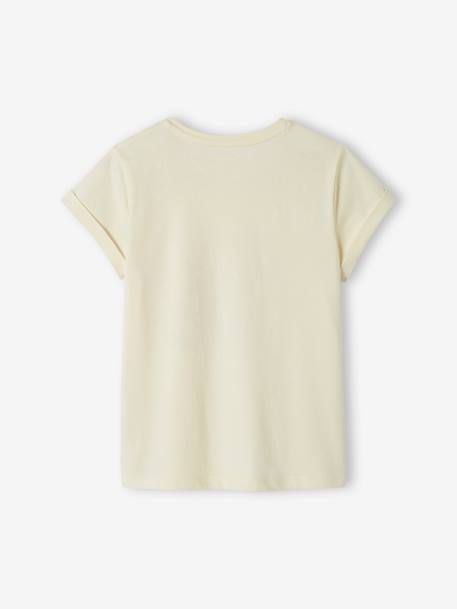 T-Shirt with Iridescent Message & Smocks on the Shoulders, for Girls ecru - vertbaudet enfant 