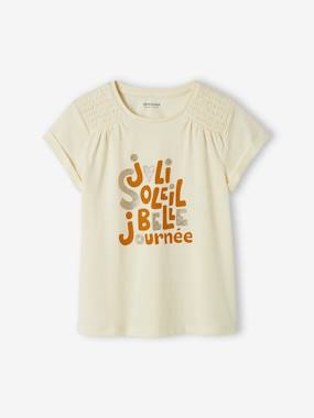 Tee-shirt à message irisé fille épaules smockées  - vertbaudet enfant