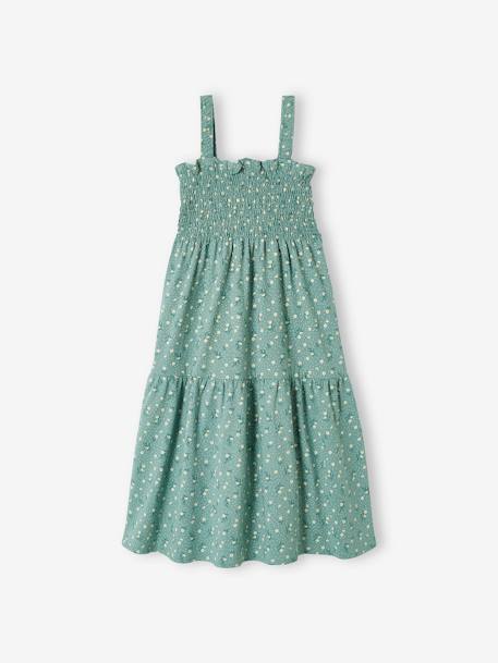 Smocked Strappy Dress, for Girls apricot+emerald green+printed white - vertbaudet enfant 