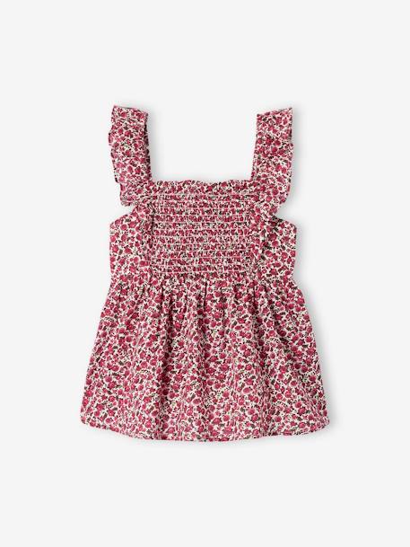 Smocked Blouse with Ruffles on the Straps, for Girls coral+green+peony pink - vertbaudet enfant 