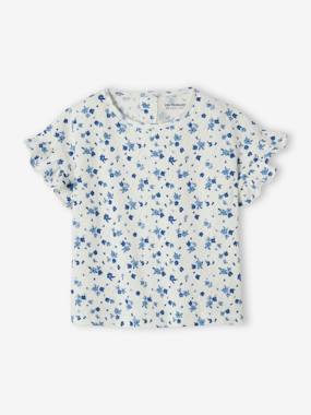 Baby-T-shirts & Roll Neck T-Shirts-Floral T-Shirt in Pointelle Knit, for Babies