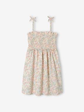 Girls-Strappy Dress with Smocking & Exotic Motifs for Girls