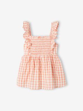 -Smocked Blouse with Ruffles on the Straps, for Girls