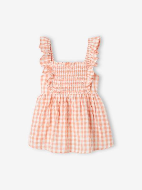 Smocked Blouse with Ruffles on the Straps, for Girls coral+green+peony pink - vertbaudet enfant 