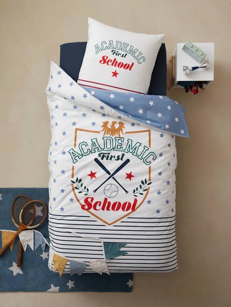 Duvet Cover + Pillowcase Set for Children, Academic WHITE MEDIUM SOLID WITH DESIGN - vertbaudet enfant 
