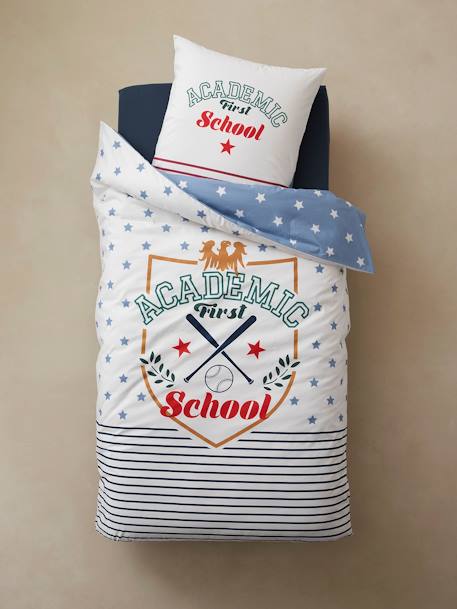 Duvet Cover + Pillowcase Set for Children, Academic WHITE MEDIUM SOLID WITH DESIGN - vertbaudet enfant 